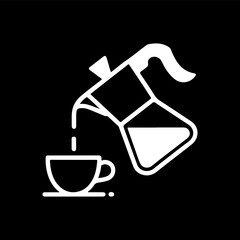 Icon of hot beverage being poured from a moka pot into a cup, symbolizing morning coffee or espresso preparation