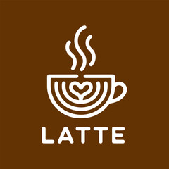 Elegant minimalist coffee latte logo featuring a steaming cup with delicate heart art, perfect for cafe branding, beverage menus, and modern design projects with a warm, inviting feel