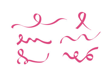 Set of pink ribbon for month breast cancer awareness symbol. 