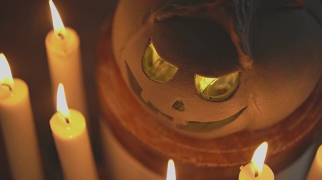 Pumpkin. Clay pumpkin. Halloween pumpkin. Slow motion video.High quality 4k footage