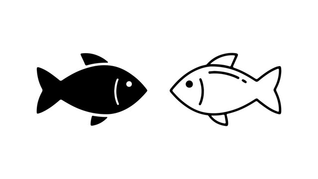 Fish icons with outline and solid fill with transparent background