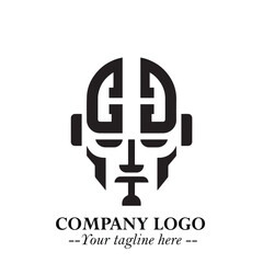 Head of Robot Logo Symbol in Black on the White Background Futuristic Minimalist Illustration