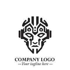 Head of Robot Logo Symbol in Black on the White Background Futuristic Minimalist Illustration