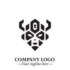 Head of Robot Logo Symbol in Black on the White Background Futuristic Minimalist Illustration
