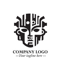 Head of Robot Logo Symbol in Black on the White Background Futuristic Minimalist Illustration