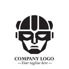 Head of Robot Logo Symbol in Black on the White Background Futuristic Minimalist Illustration