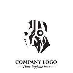 Head of Robot Logo Symbol in Black on the White Background Futuristic Minimalist Illustration