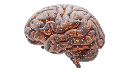 Futuristic Brain with Circuitry and Glowing Lights