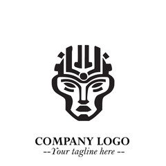 Head of Robot Logo Symbol in Black on the White Background Futuristic Minimalist Illustration