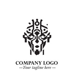 Head of Robot Logo Symbol in Black on the White Background Futuristic Minimalist Illustration