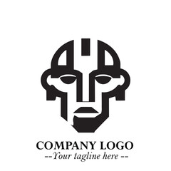 Head of Robot Logo Symbol in Black on the White Background Futuristic Minimalist Illustration