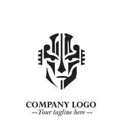 Head of Robot Logo Symbol in Black on the White Background Futuristic Minimalist Illustration