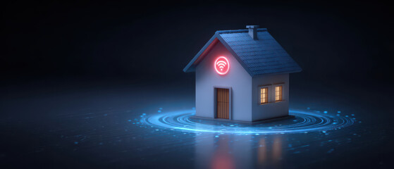 Smart home concept with wireless signal icon at night Background