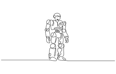 Continuous one line drawing toy robot for kids. One line continuous vector illustration isolated on transparent background. Editable outline