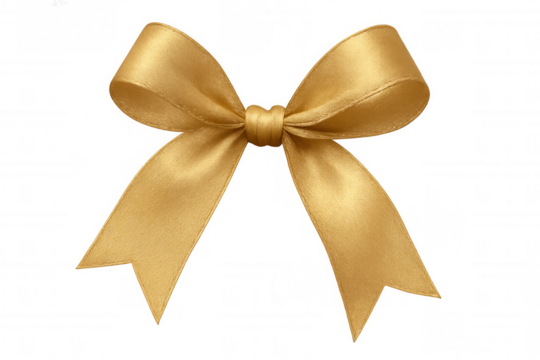 Gold satin bow creating a beautiful knot for gift wrapping, celebrating holidays and special events, transparent background