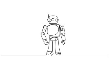 Continuous one line drawing toy robot for kids. One line continuous vector illustration isolated on transparent background. Editable outline