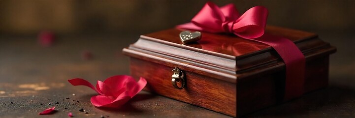 Mahogany Casket with Silver Heart Elegant Memorial Gift Ready for Funeral or Remembrance Service