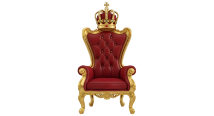 Ornate Red and Gold Royal Throne with Crown