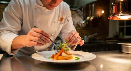 Chef Plating Food Kitchen Gourmet Cuisine Restaurant Presentation Culinary Artistry Detail