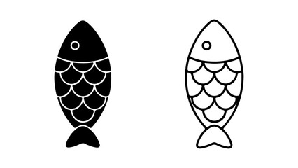 Fish icons with outline and solid fill with transparent background