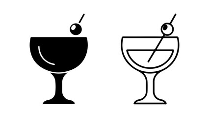 Martini glasses with olive garnish with transparent background