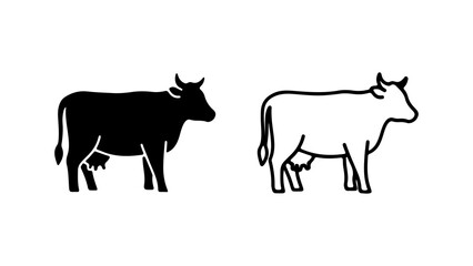 Cow outline and silhouette with transparent background