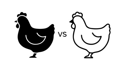 Chicken silhouettes versus outline with transparent background