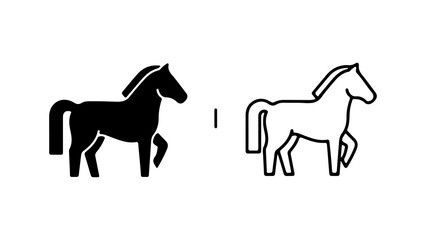 Horse icon set with outline and solid fill