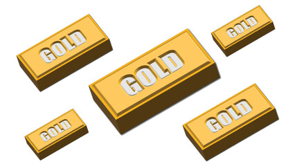 3D Gold Bars with Engraved Text on White Background ,set of sale labels