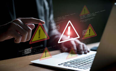 Close up shot of people point to access to personal data and document with warning sign as concept...