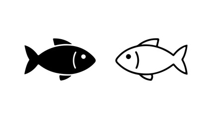 Fish icons with outline and solid fill with transparent background