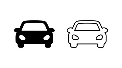 Car icons with outline and solid fill with transparent background
