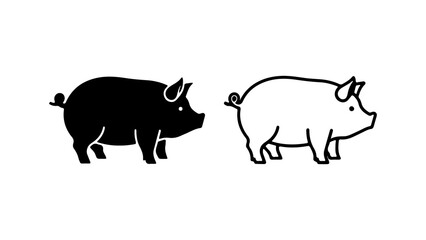 Pig silhouettes with outline style and transparent background