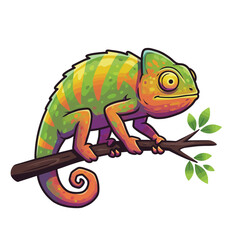 Obraz premium Cartoon Chameleon on Branch - Vibrant and Detailed Illustration.
