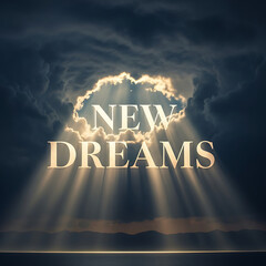 Hopeful new dreams emerge through clouds with radiant light beams