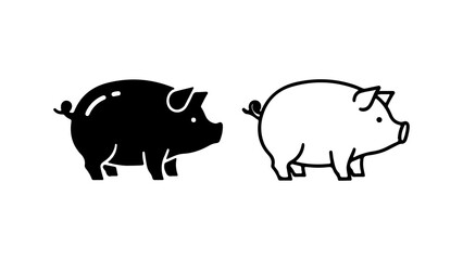 Pig outline and silhouette with transparent background
