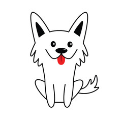 Dog happy square smiling face head icon. Red tongue out. Black nose, eyes. Contour line. Kawaii funny animal. Cute cartoon puppy character. Greeting card. Flat design. White background. Vector