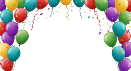 Festive Balloon Arch with Confetti and Ribbons