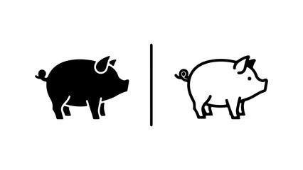 Pig icons with outline and solid fill with transparent background