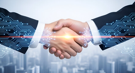 Business Handshake With Digital Circuitry Overlay agreement