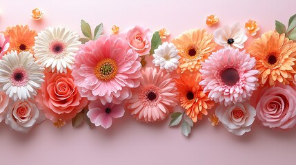 Peony Chrysanthemum Floral Close-up in Pink Orange Tones Elegant Background
