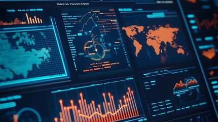 Futuristic data dashboard analytics for fintech with big data statistics visualization and cyber security network interface technology business - Powered by Adobe