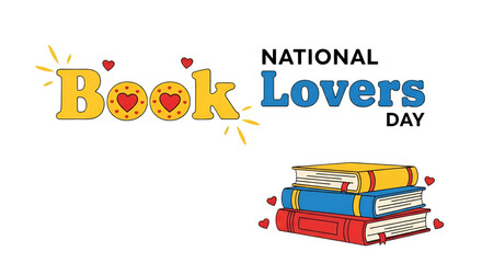 National Book Lovers Day text with stacked books reading