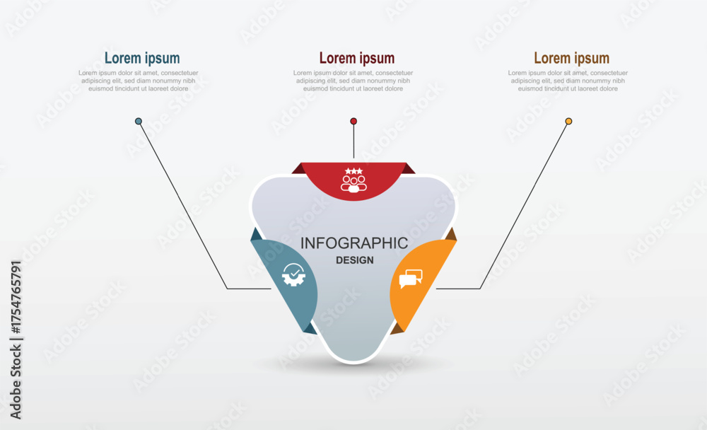 Wall mural design triangle infographic template vector with 3 step line process.