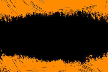 Abstract Halloween background vector with rough black brush texture on orange backdrop. Grunge design ideal for spooky posters, party invites, and seasonal graphics.
