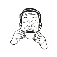 Vintage Hand-Drawn Man Savoring Coffee or Espresso