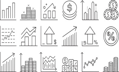 Obraz premium Collection of Financial and Economic Growth Charts and Diagrams in Line Art