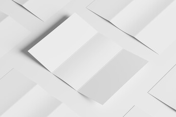 A4 Trifold Brochure White Blank 3D Rendering Mockup