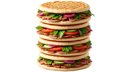 Stacked Pita Sandwiches with Meat and Vegetables
