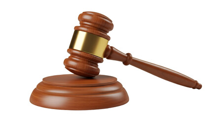 Wooden Gavel with Gold Band on Black Background